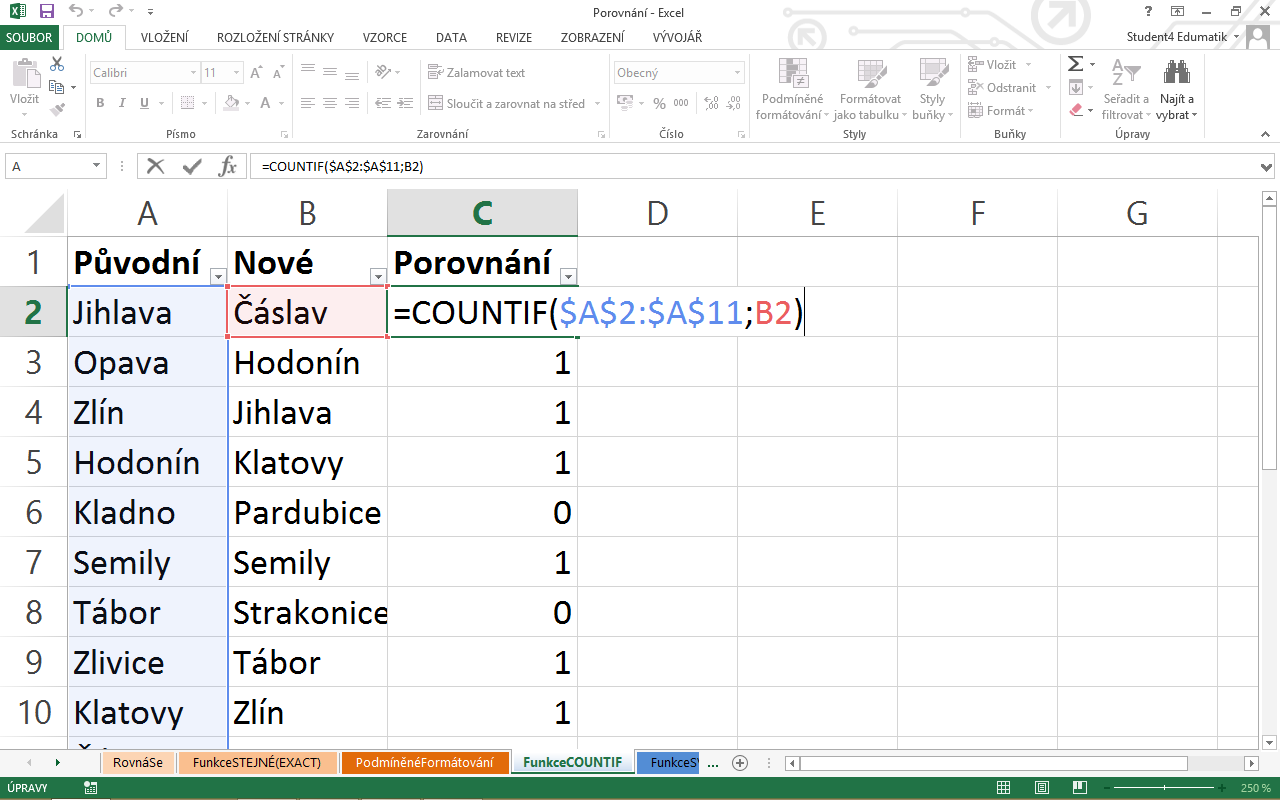 Porovnání dat v Excelu